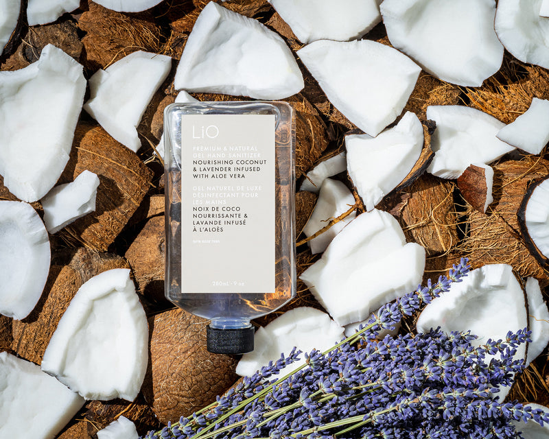 LiO Nourishing coconut and lavender scented gel hand sanitizer